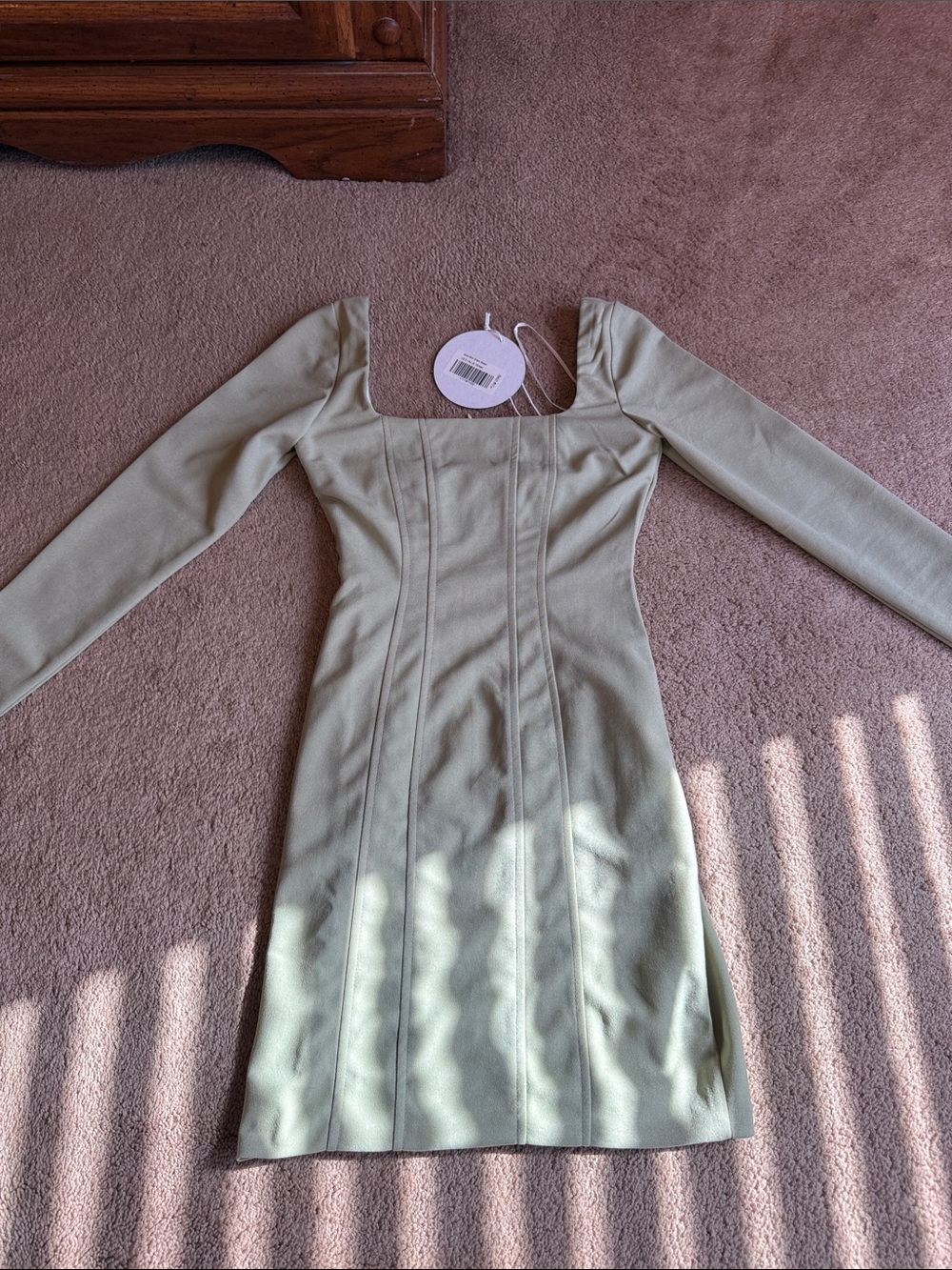 Princess Polly Sage Long-Sleeve Square-Neck Bodycon Dress size 2